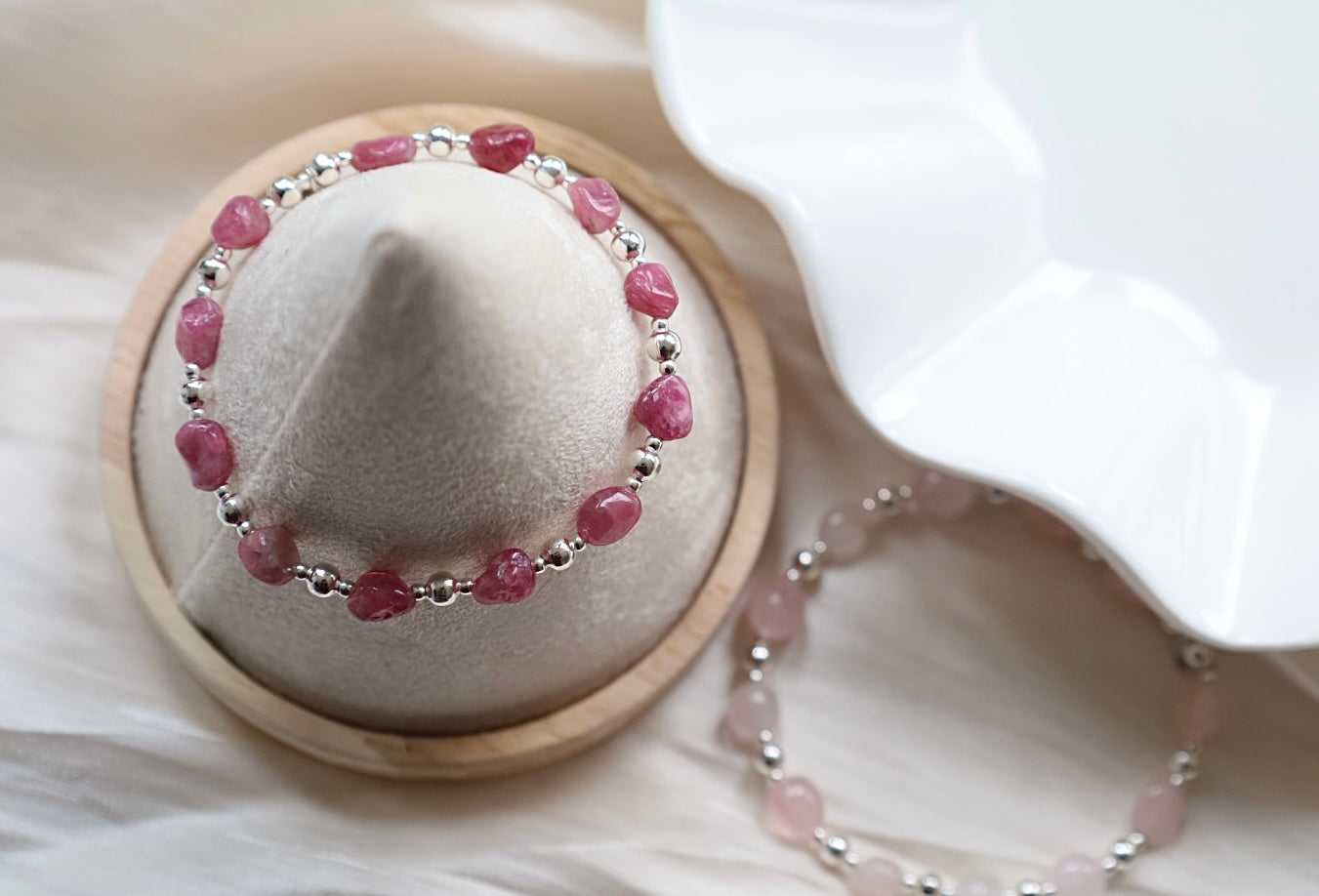 Pink Tourmaline Nugget Gemstone Bracelet | 925 Sterling Silver