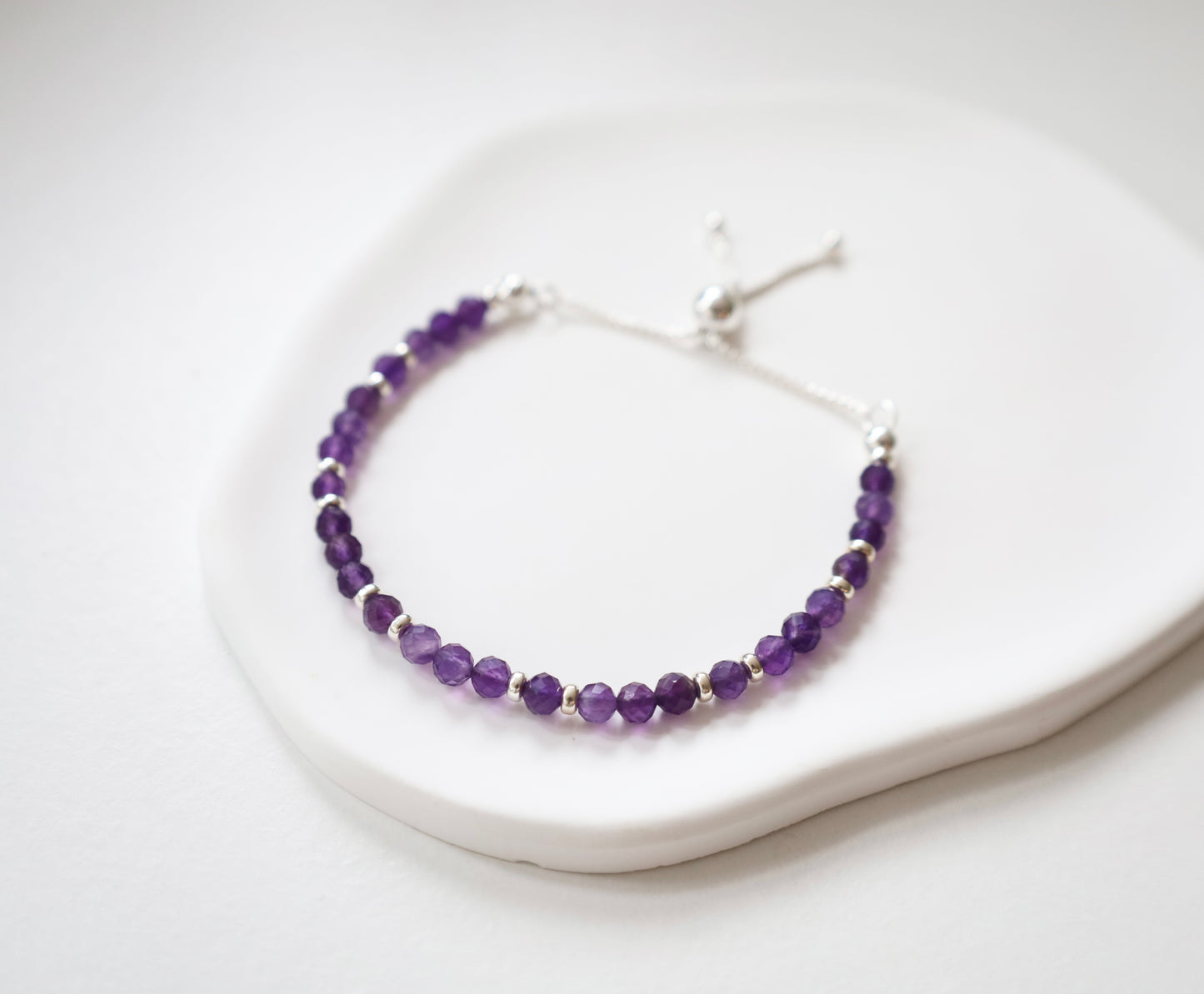 Dainty Amethyst Adjustable Bracelet | 925 Sterling Silver | Febuary Birthstone
