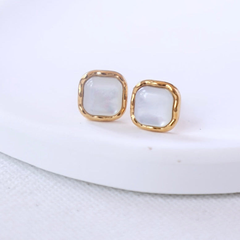 Organic Square Pearl Studs