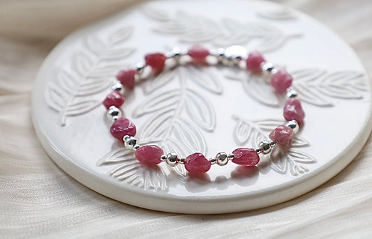 Pink Tourmaline Nugget Gemstone Bracelet | 925 Sterling Silver