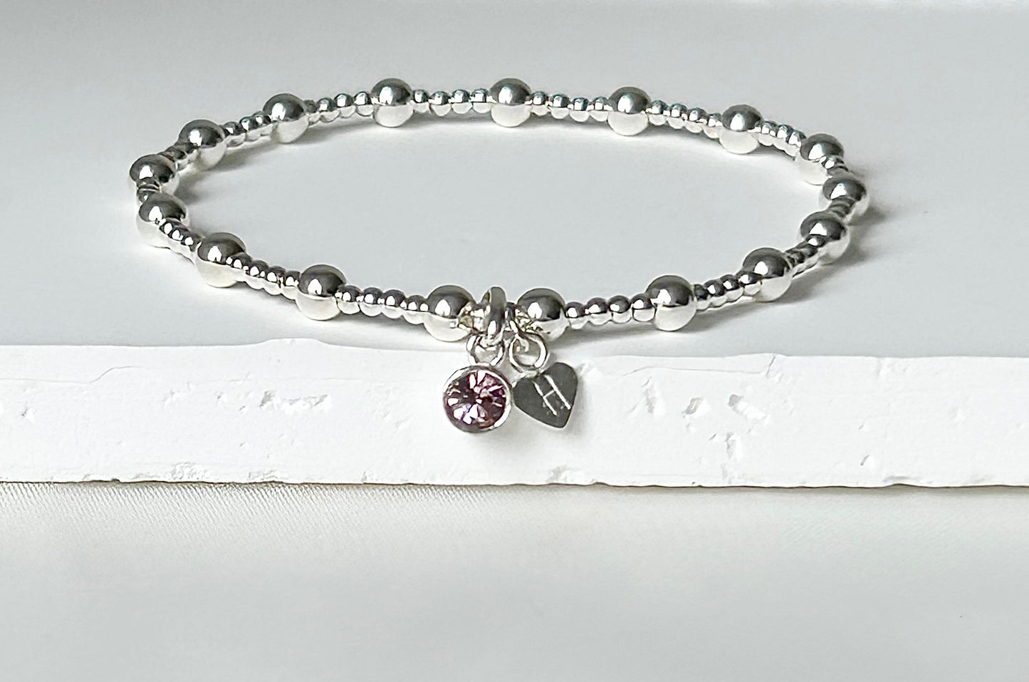 Birthstone Bracelet with Heart Inital