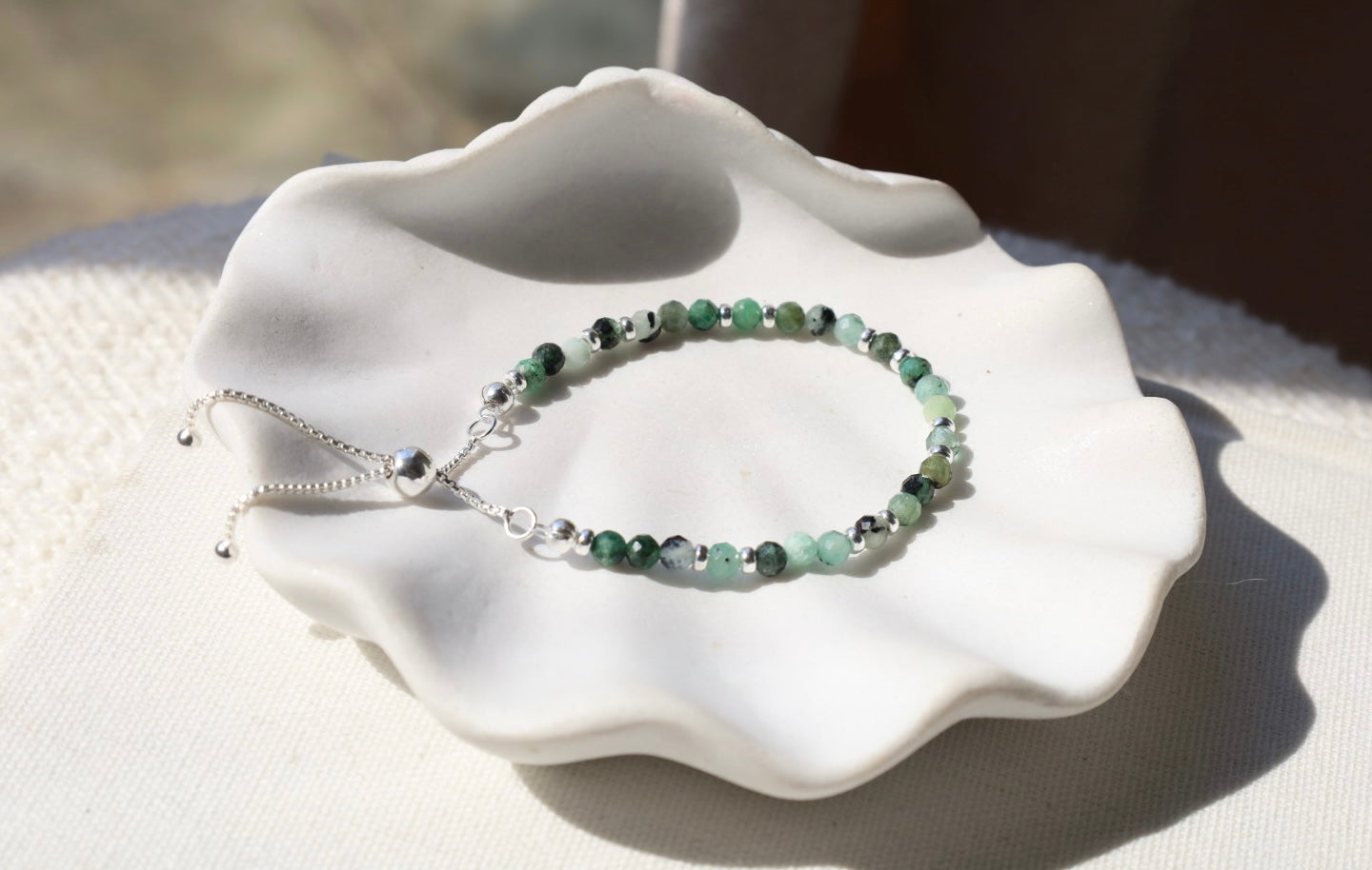 Dainty Emerald Adjustable Bracelet | 925 Sterling Silver | May Birthstone