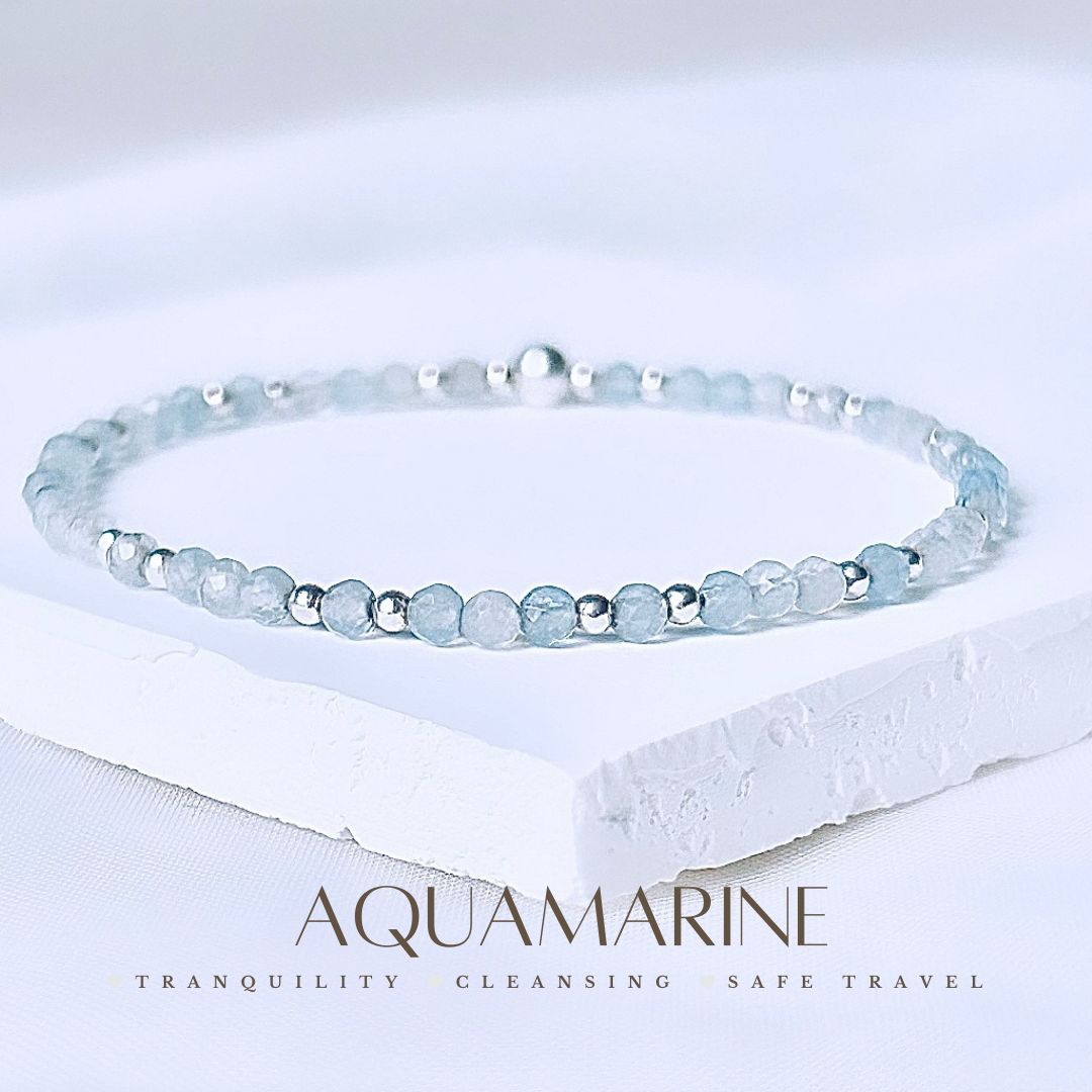 Dainty Aquamarine Gemstone Bracelet | 925 Sterling Silver