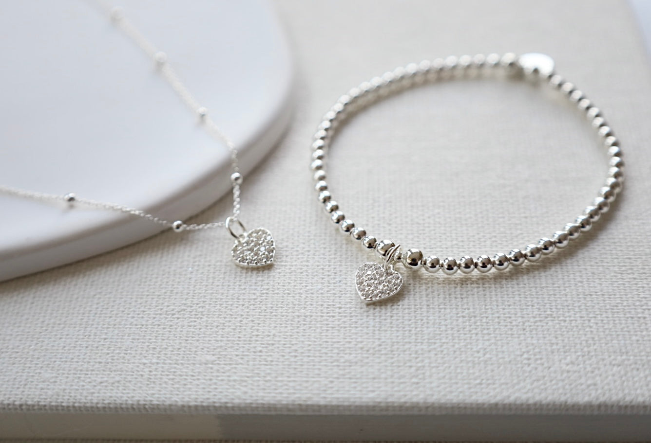 Heart Charm Bracelet- 925 Sterling Silver
