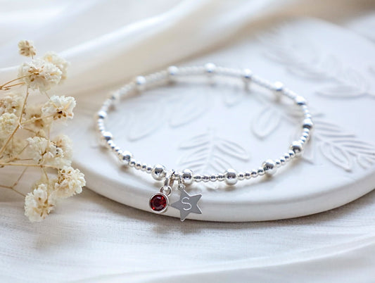 Birthstone Bracelet with Star Inital