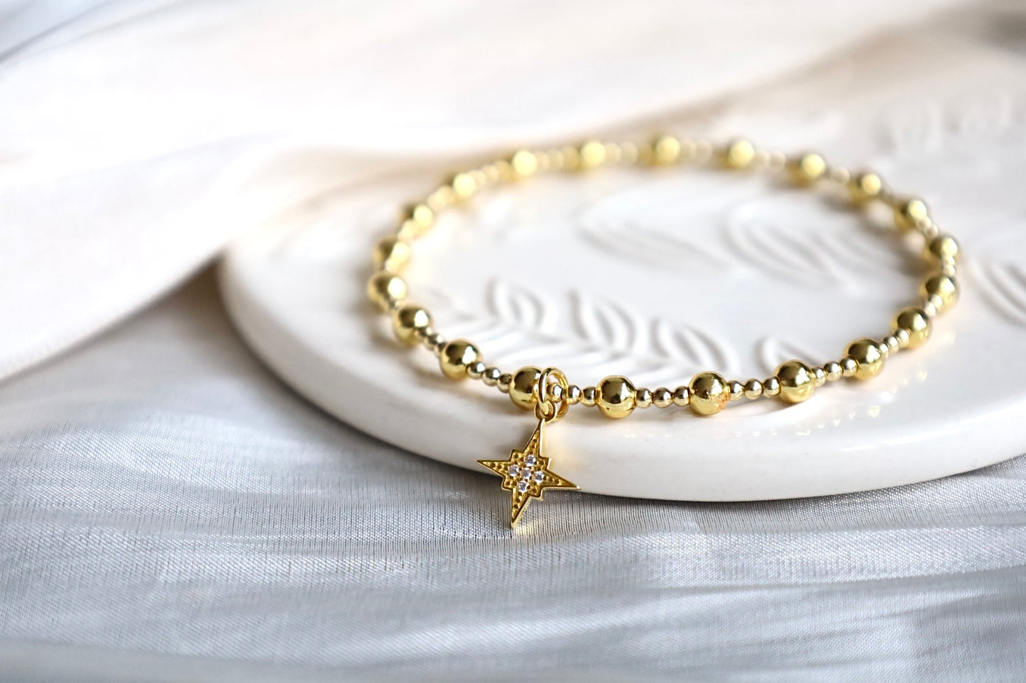 Gold North Star Charm Bracelet | 925 Sterling Silver