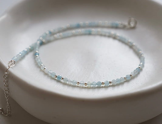 Dainty Aquamarine Gemstone Necklace | 925 Sterling Silver
