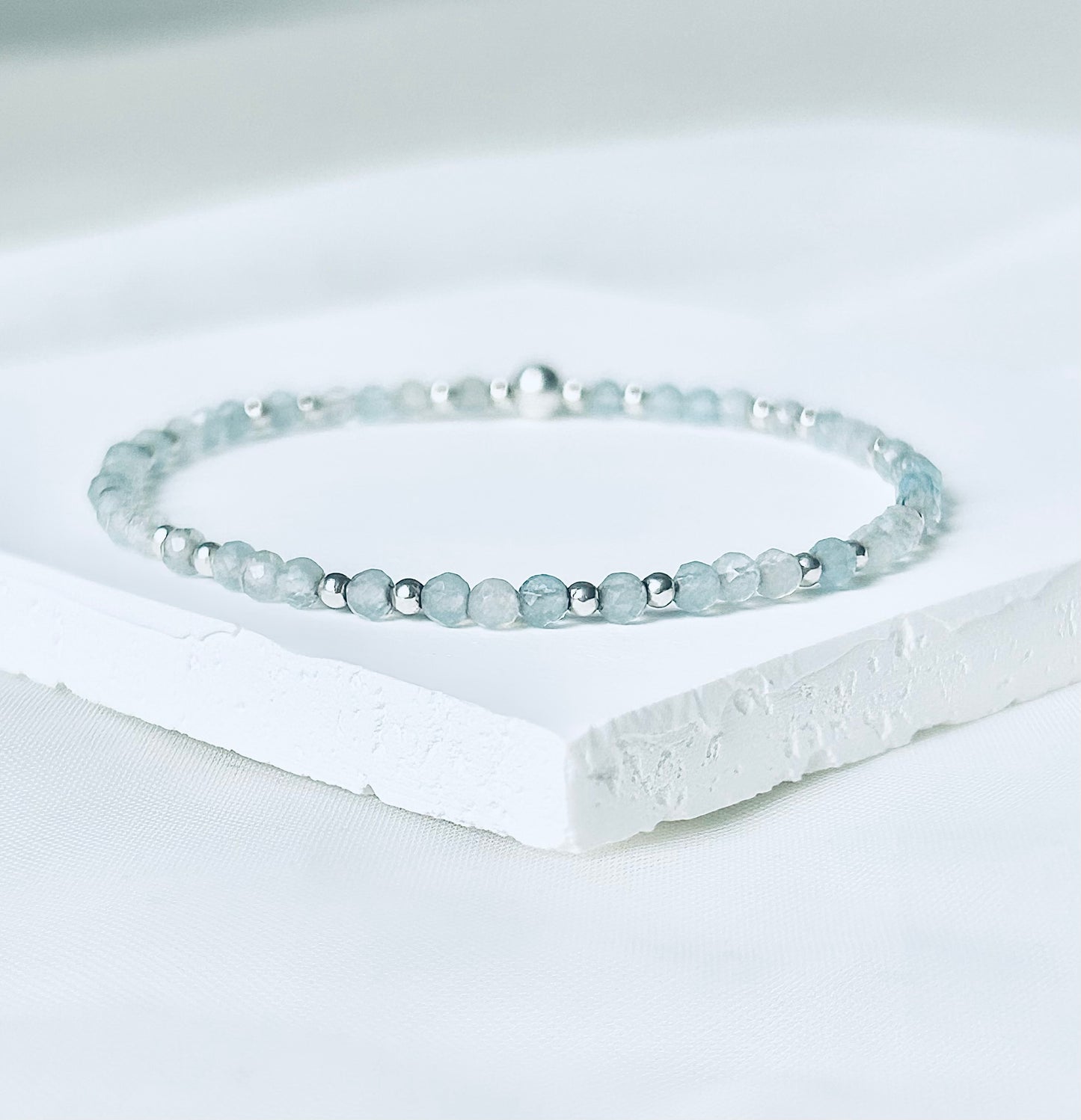 Dainty Aquamarine Gemstone Bracelet | 925 Sterling Silver