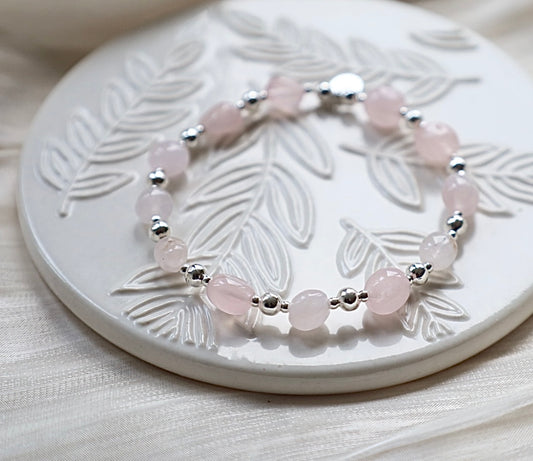 Rose Quartz Nugget Gemstone Bracelet | 925 Sterling Silver
