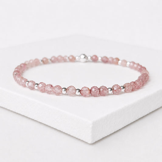 Dainty Strawberry Quartz Gemstone Bracelet | 925 Sterling Silver