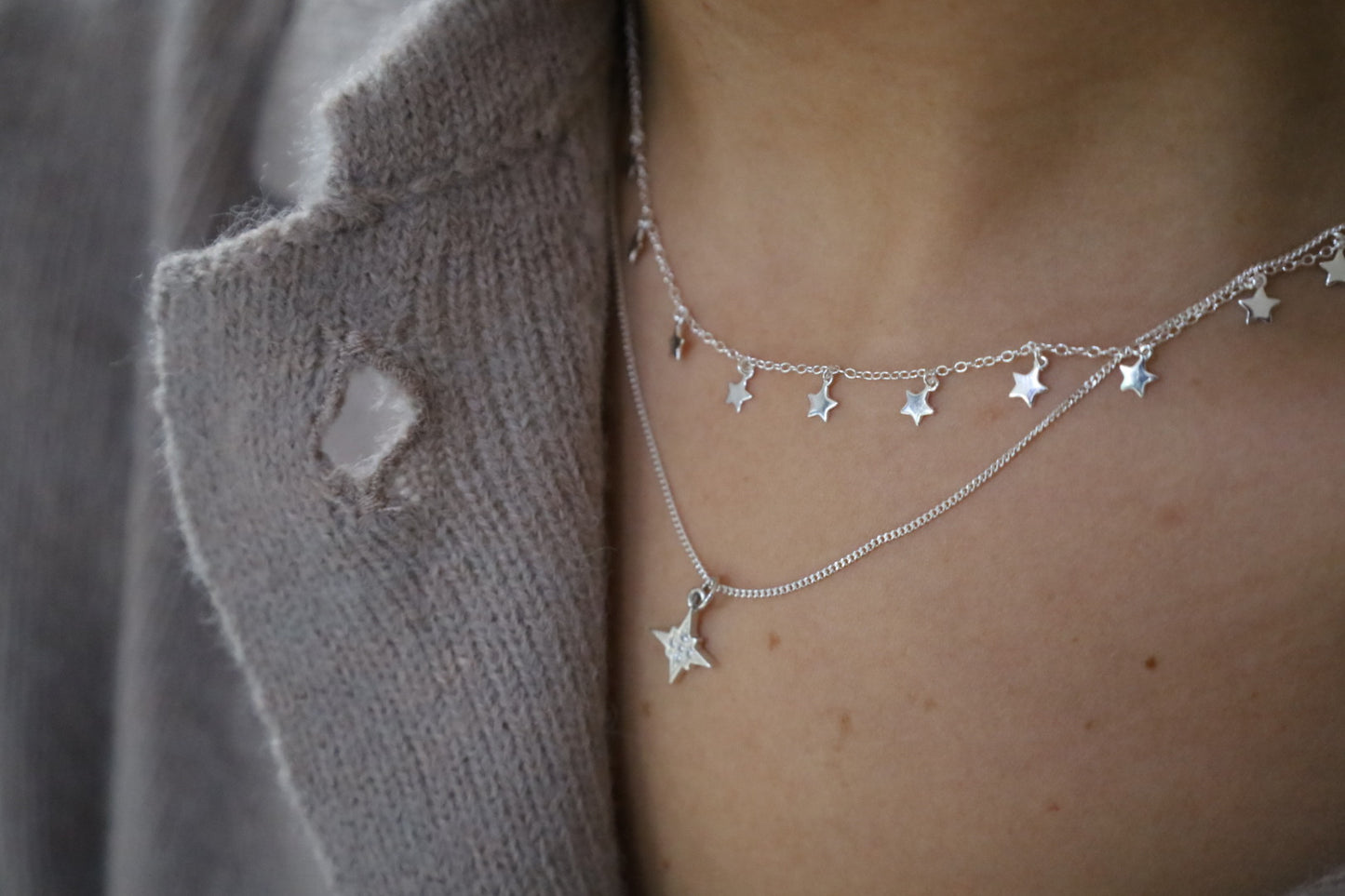 Tiny multi Star Necklace. 925 Sterling Silver