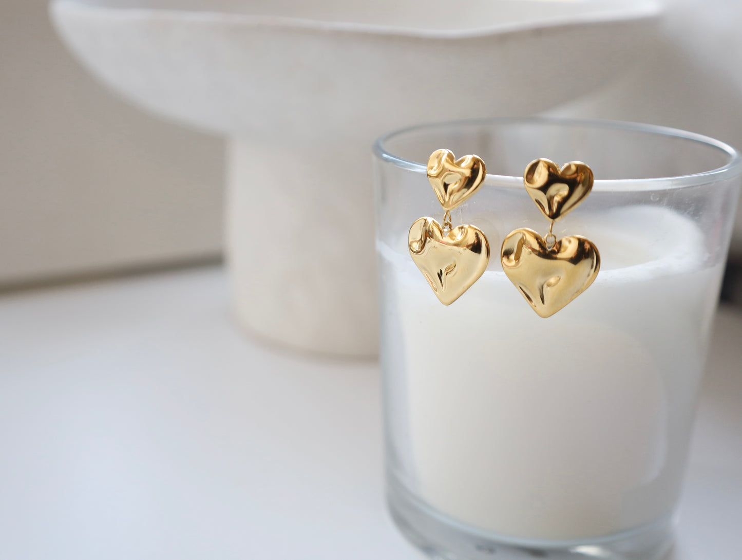 Molten Gold Double Heart Drop Earrings