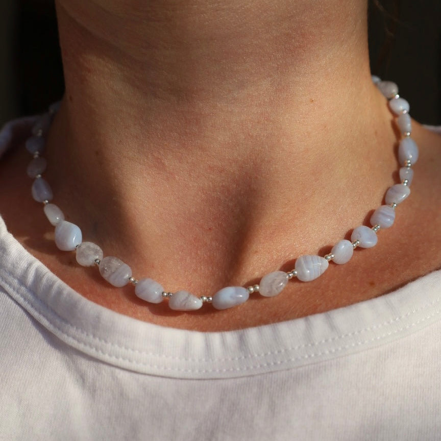 Blue Lace Agate Pebble Necklace
