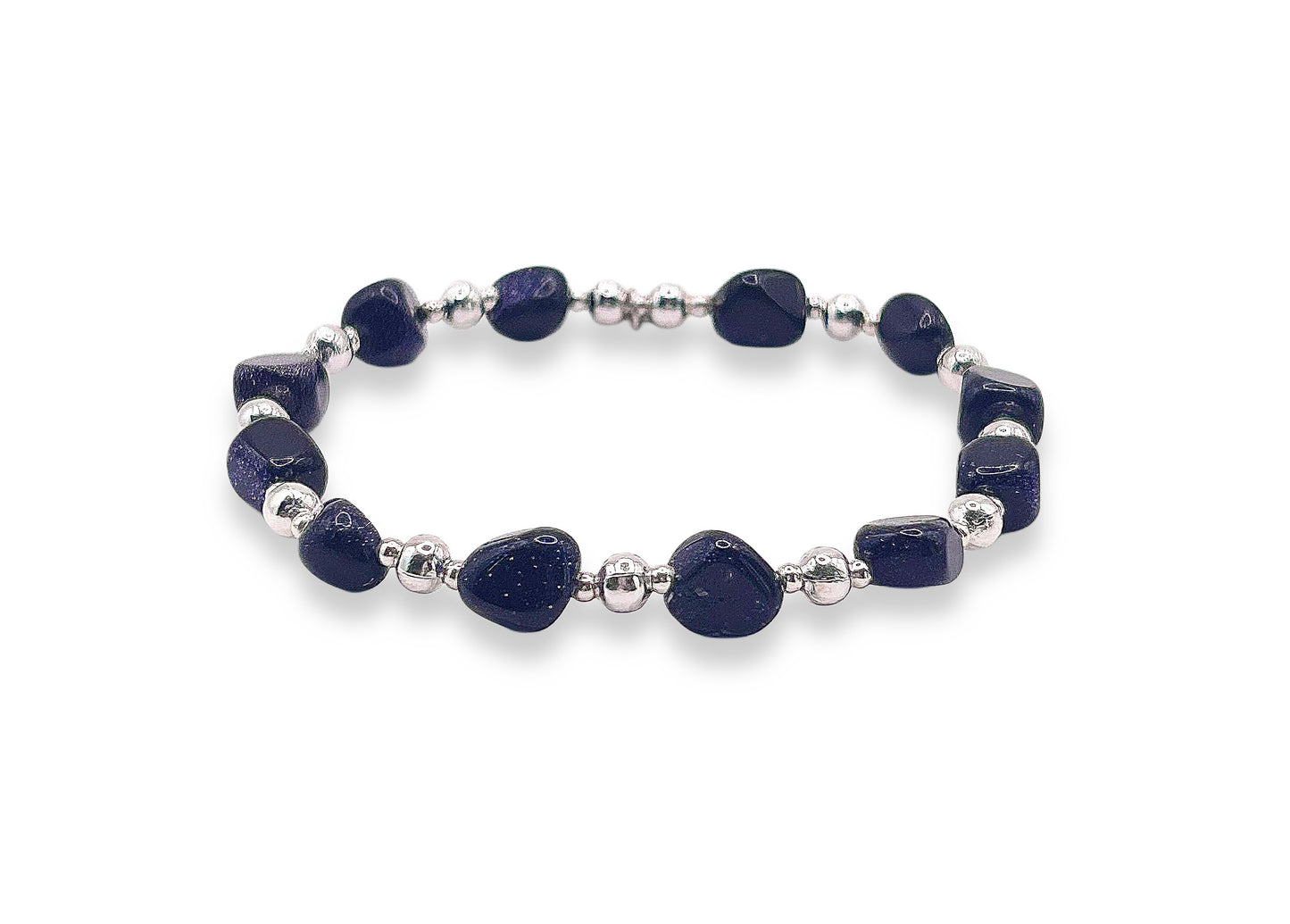 Blue Goldstone Nugget Gemstone Bracelet | 925 Sterling Silver