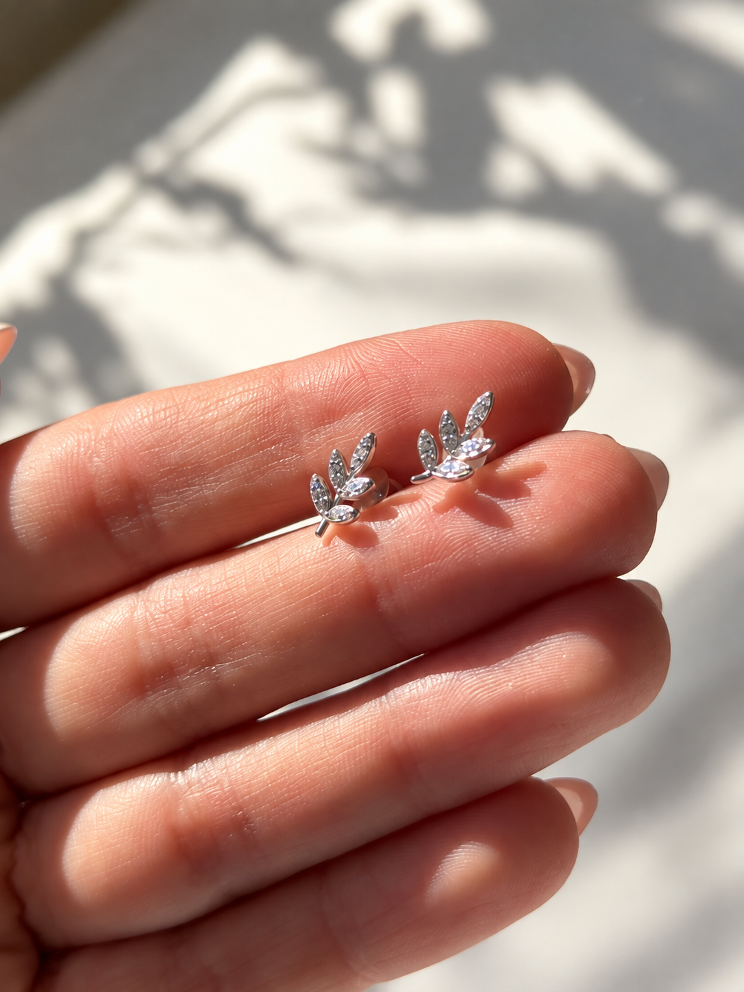 Crystal Leaf Climber Earrings. 925 Sterling Silver.
