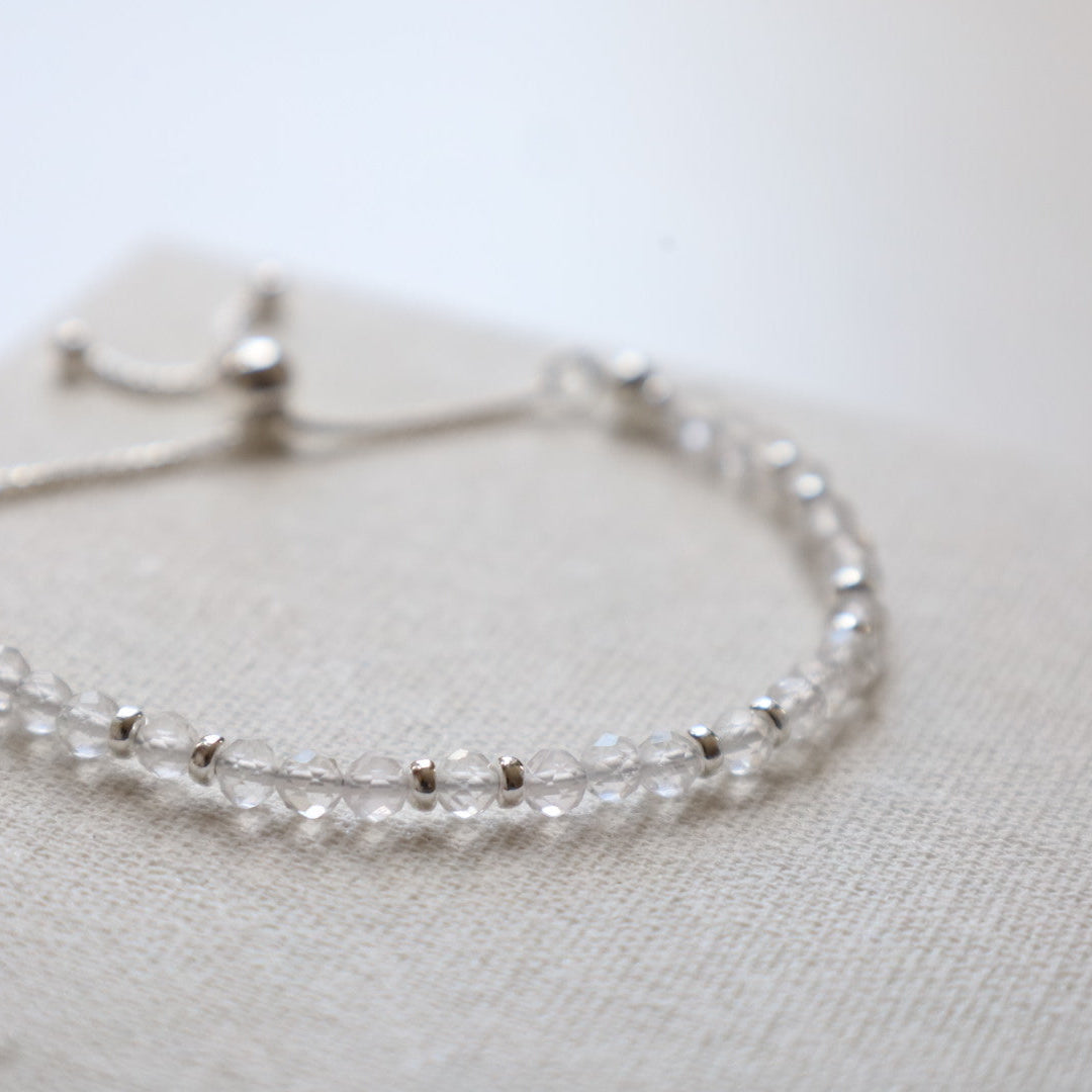 Dainty Clear Quartz Adjustable Bracelet | 925 Sterling Silver | April Birthstone