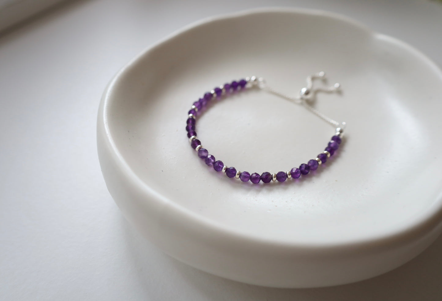 Dainty Amethyst Adjustable Bracelet | 925 Sterling Silver | Febuary Birthstone