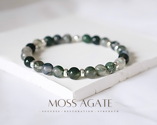 Moss Agate Gemstone Bracelet | 925 Sterling Silver