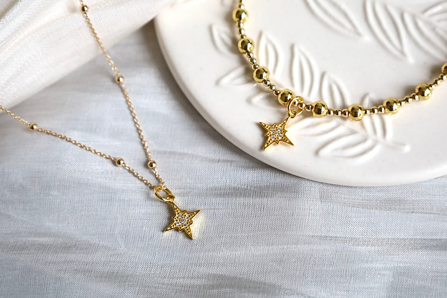 Gold North Star Necklace.