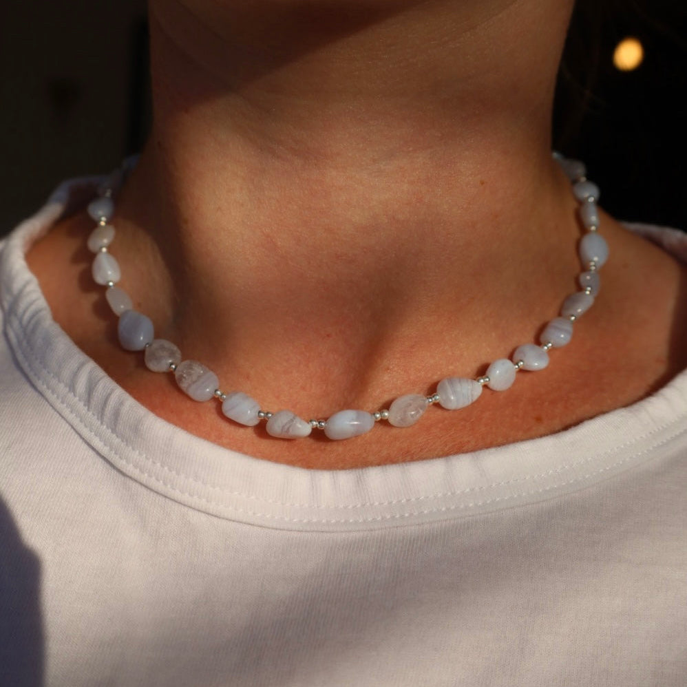 Blue Lace Agate Pebble Necklace