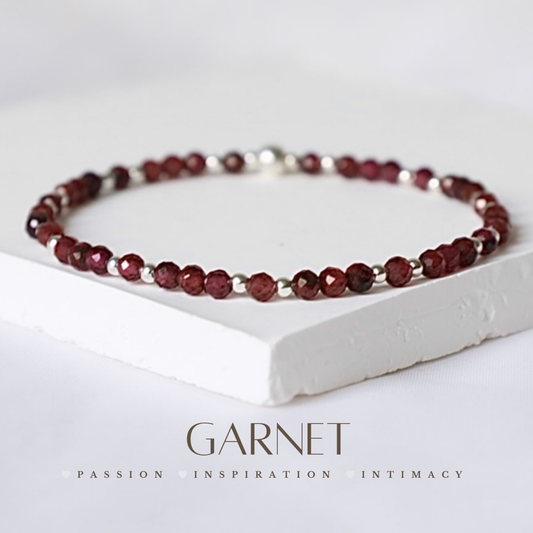 Dainty Garnet Gemstone Bracelet | 925 Sterling Silver | January Birthstone