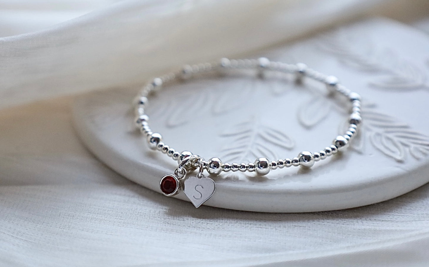 Birthstone Bracelet with Heart Inital