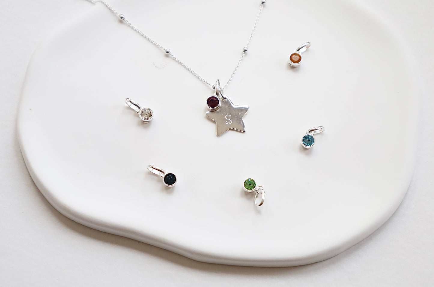 Personalised Star Pendant with birthstone charm- 925 Sterling Silver