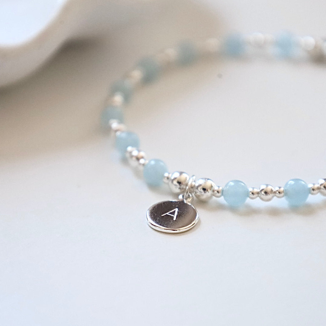 Personalised Aquamarine Initial Bracelet