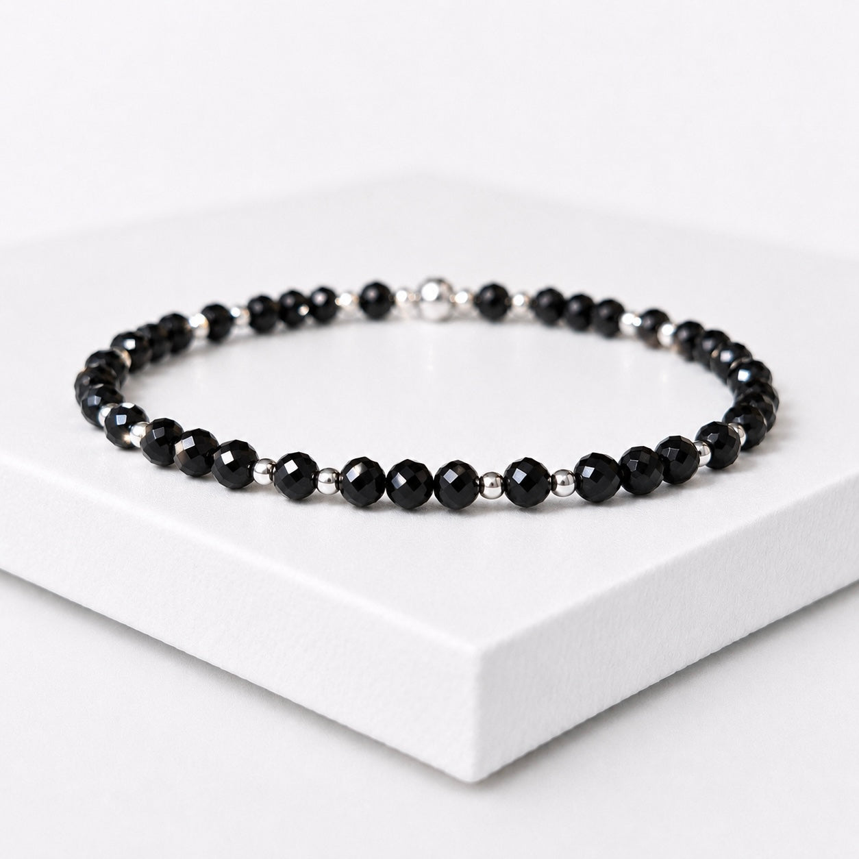 Dainty Black Spinel Gemstone Bracelet | 925 Sterling Silver