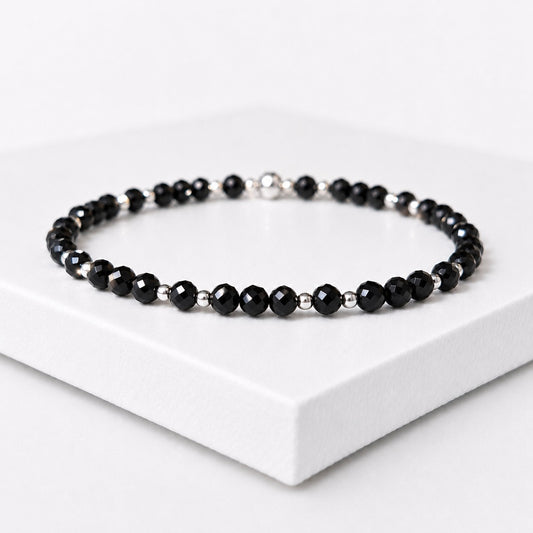 Dainty Black Spinel Gemstone Bracelet | 925 Sterling Silver