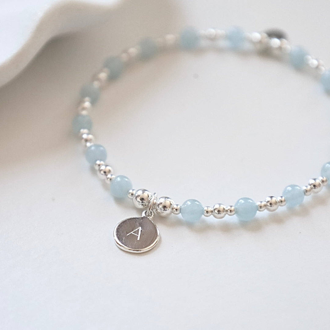 Personalised Aquamarine Initial Bracelet