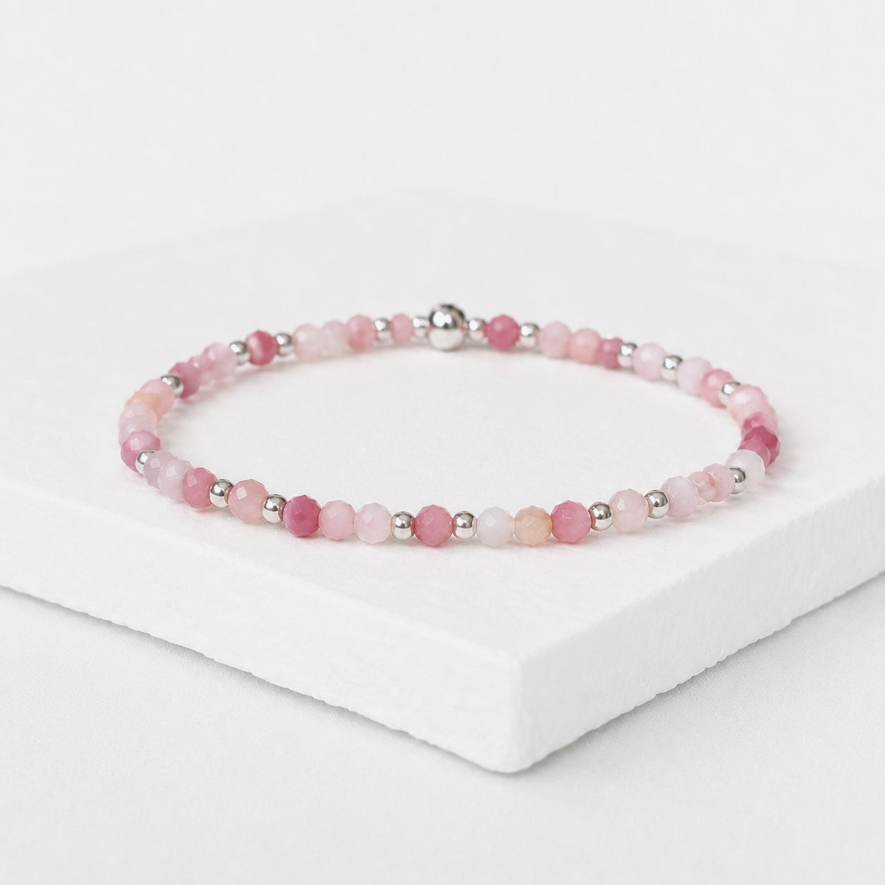 Pink Opal Gemstone Bracelet | 925 Sterling Silver | Gold