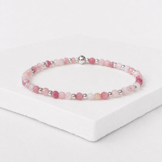 Pink Opal Gemstone Bracelet | 925 Sterling Silver | Gold