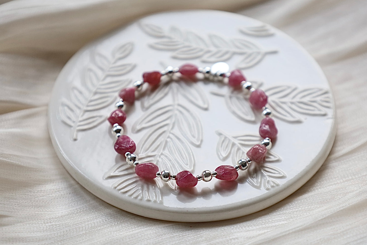 Pink Tourmaline Nugget Gemstone Bracelet | 925 Sterling Silver