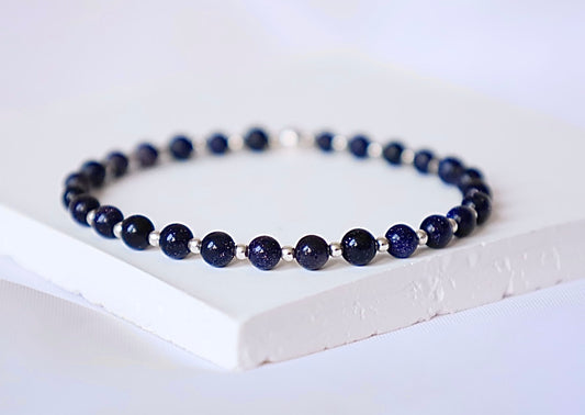 Blue Goldstone Gemstone Bracelet | 925 Sterling Silver