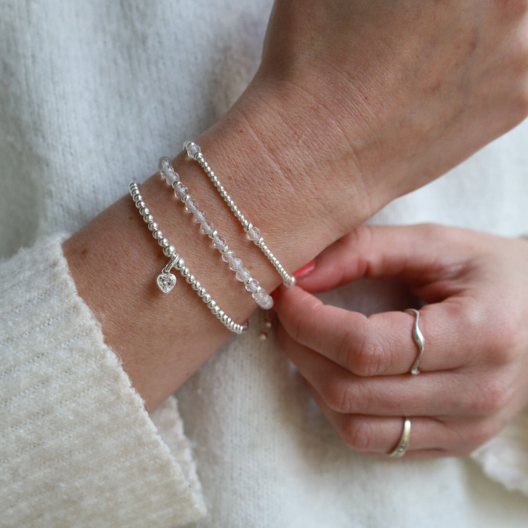 Dainty Clear Quartz Adjustable Bracelet | 925 Sterling Silver | April Birthstone