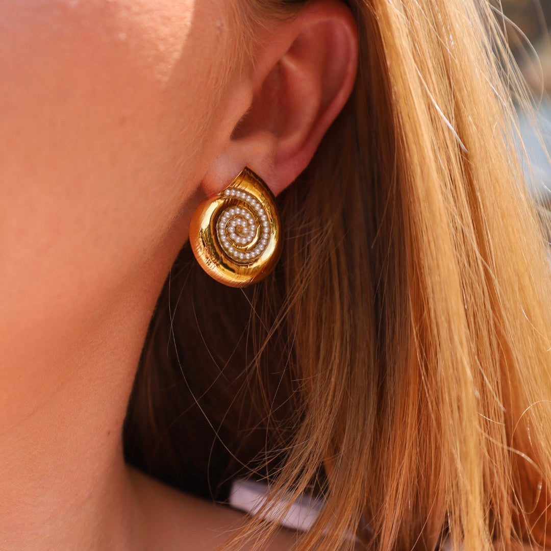 Pearl Spiral Shell Earrings