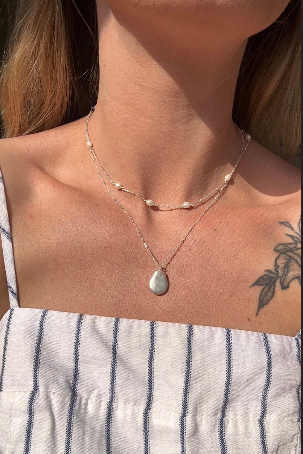 Irregular Teardrop Pearl Necklace. 925 Sterling Silver