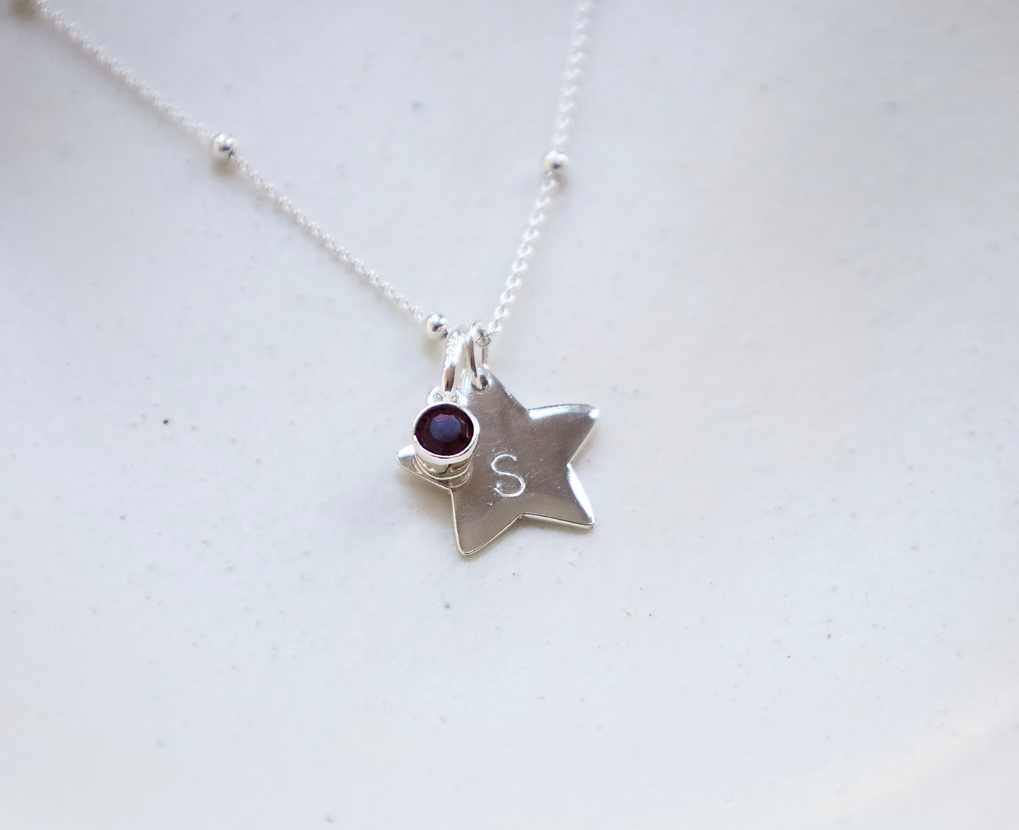 Personalised Star Pendant with birthstone charm- 925 Sterling Silver