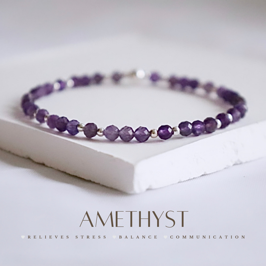 Dainty Amethyst Gemstone Bracelet | 925 Sterling Silver