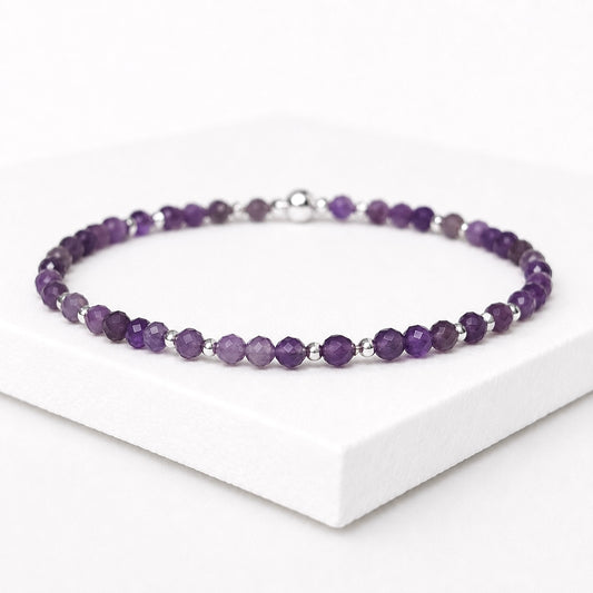 Dainty Amethyst Gemstone Bracelet | 925 Sterling Silver