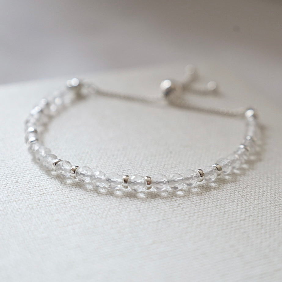 Dainty Clear Quartz Adjustable Bracelet | 925 Sterling Silver | April Birthstone