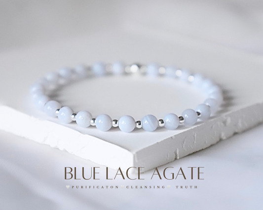 Blue Lace Agate Gemstone Bracelet | 925 Sterling Silver