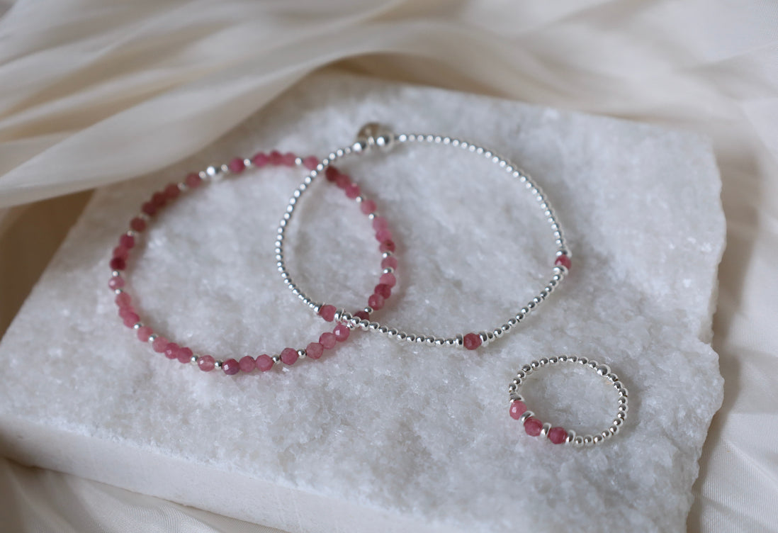 ‘Three Wishes’ Pink Tourmaline Bracelet | 925 Sterling Silver | October Birthstone