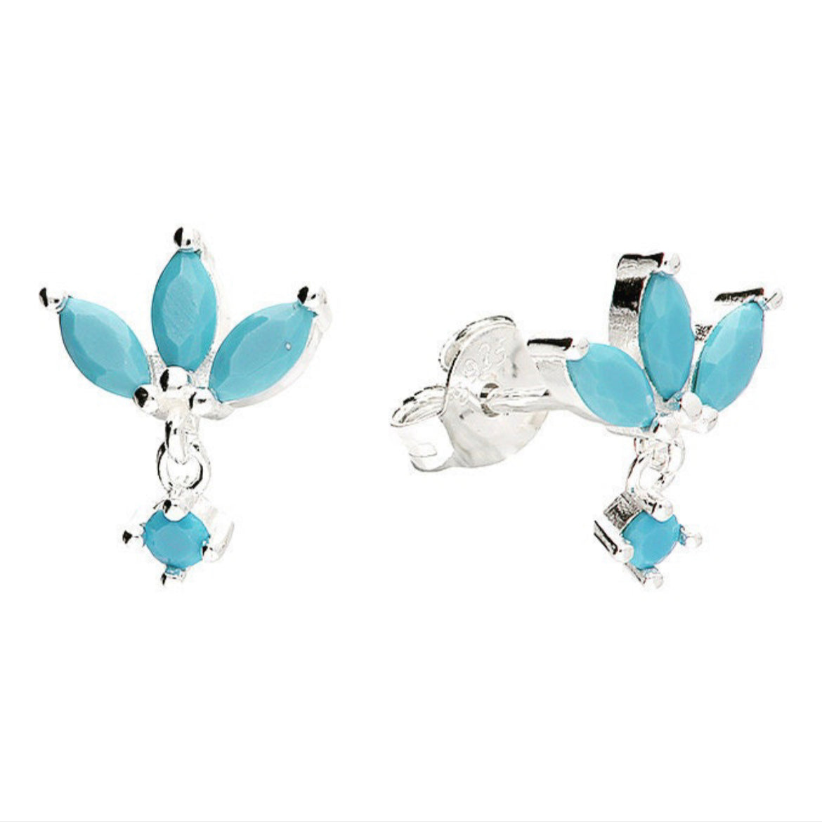 Turquoise Petal Drop Earrings. 925 Sterling Silver.