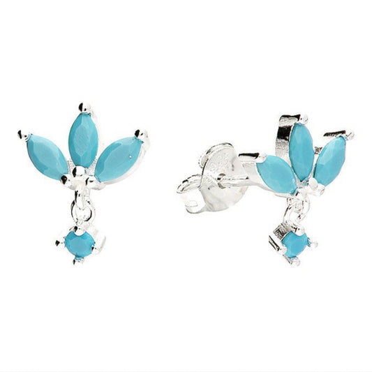 Turquoise Petal Drop Earrings. 925 Sterling Silver.