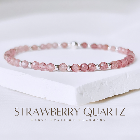 Dainty Strawberry Quartz Gemstone Bracelet | 925 Sterling Silver