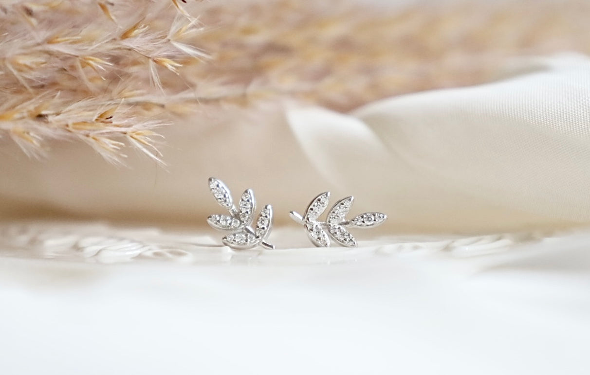 Crystal Leaf Climber Earrings. 925 Sterling Silver.