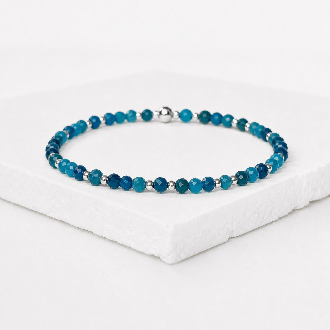Dainty Blue Apatite Gemstone Bracelet | 925 Sterling Silver