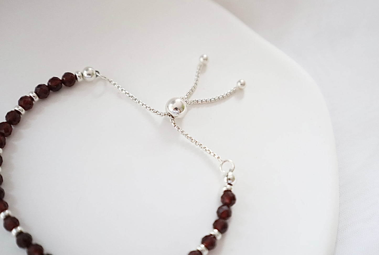 Dainty Garnet Adjustable Bracelet | 925 Sterling Silver | January Birthstone